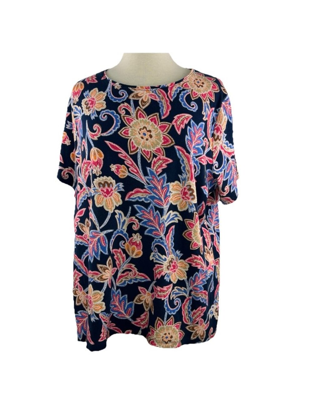 Croft & Barrow 1X Womens Cotton The Classic Tee Short Sleeve Floral Multicolor